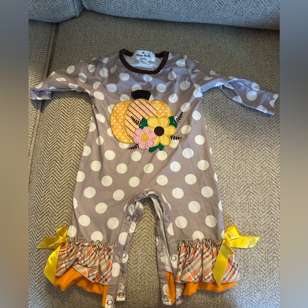 Marie Nicole Gray Polka Dot Pumpkin One Piece